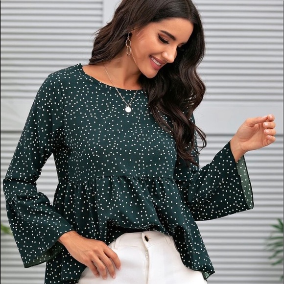 Polka Dot High-Low Peplum Top - Picture 3 of 4